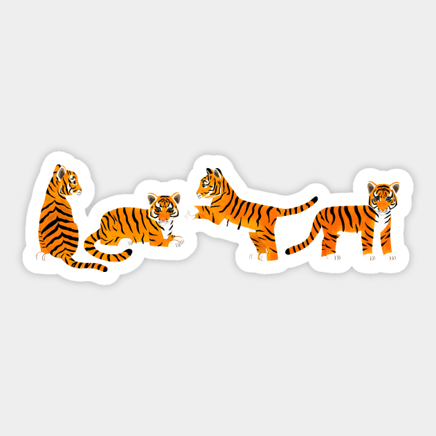 Tiger Cubs in a Row Sticker by tangerinetane